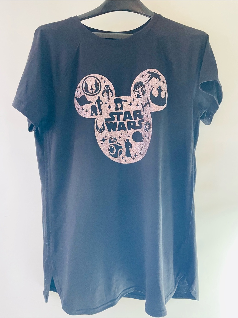 tek gear Black Womans Tee with Pink Star Wars Mickey Graphic